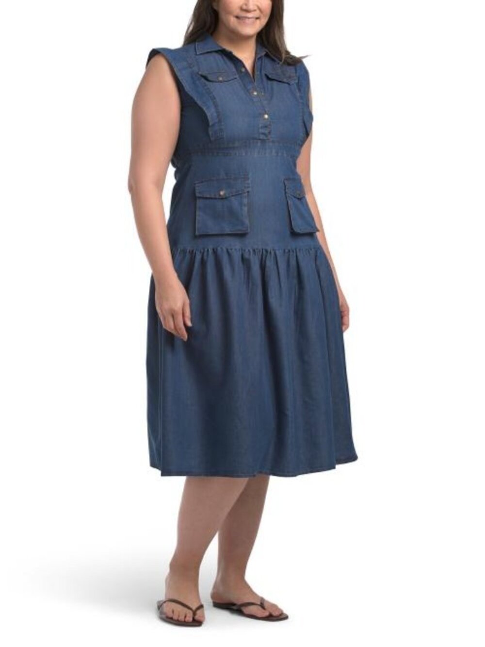 US TOGETHER Plus Drop Waist Denim Dress